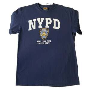 NYPD Men Shirt L Navy NYPD Shield Logo Short Sleeve Graphic Print